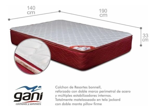 Colchón 2 Plazas Resortes 140 X 190 Red Spring Pillow- Gani