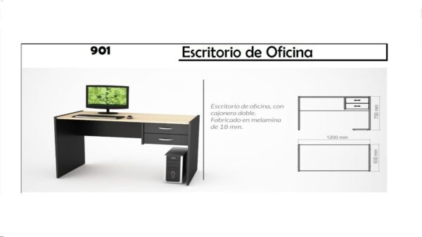 Mesa Escritorio Pc- 2 Cajones Melamina 18 Mm. 120cm Cod 901