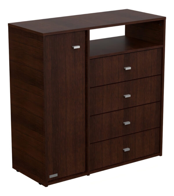 Chiffonier Cajonera Comoda 1 Puerta 4 Cajones Melamina Color Marrón Oscuro(wengue)