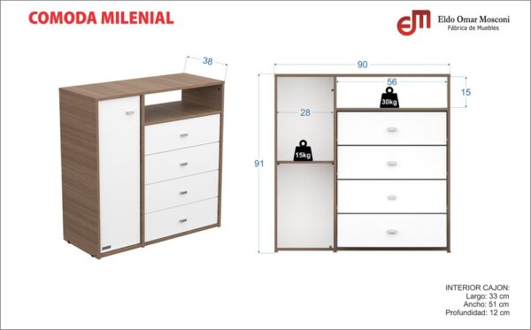 Cómoda Chifonier Milenial Mosconi 4 Cajones Y Puerta Color Venezia