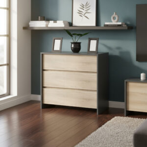 Comoda Chifonier Cajonera Dormitorio 3caj Moderno Melamina Color Grigio/bardolino