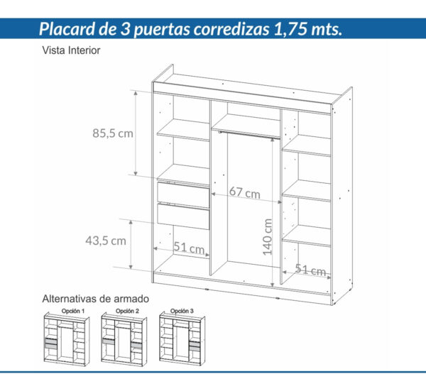 D_770389-MLA86039167365_062025-F.jpg Placard Ropero 3 Puertas Corredizas 1.75- 1.93- 0.52 Dpc 175