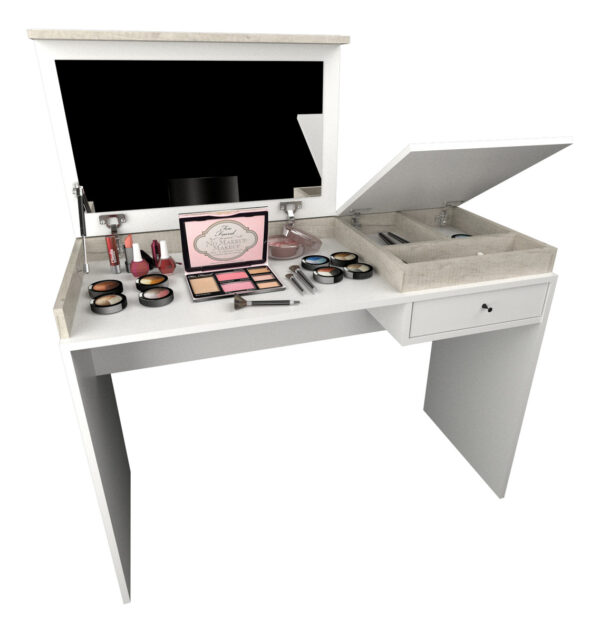 Maquillador Tocador Escritorio Juvenil Con Espejo Manicuria Color Nevado Con Blanco