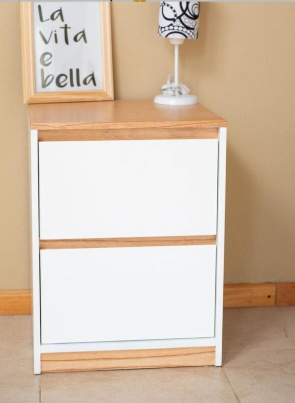 Mesa De Luz 2 Cajones. Tapa Paraiso- Laqueado Blanco. Visby