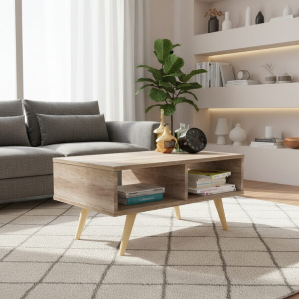 Mesa Ratona De Centro Living. Dl 889- Con Patas De Madera