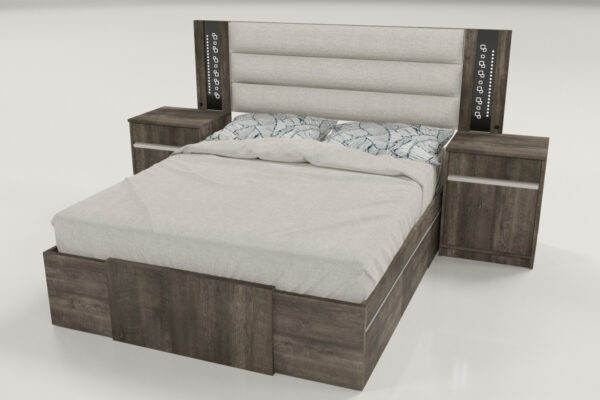 Respaldo P Sommier Tapizado- C Luz Led Y Vidrio Grabado Niza