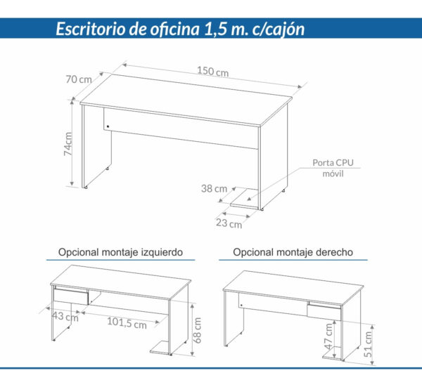 Escritorio Para Oficina Con Cajon. 1.50 X 0.70 3912- 7201