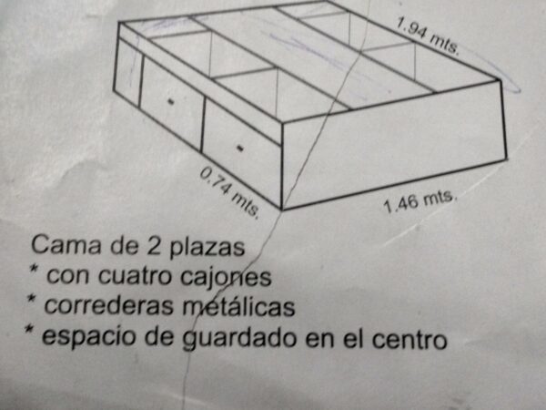 Cama Base Box Para Sommier- 140 X 190- 4 Cajones 2 Puertas