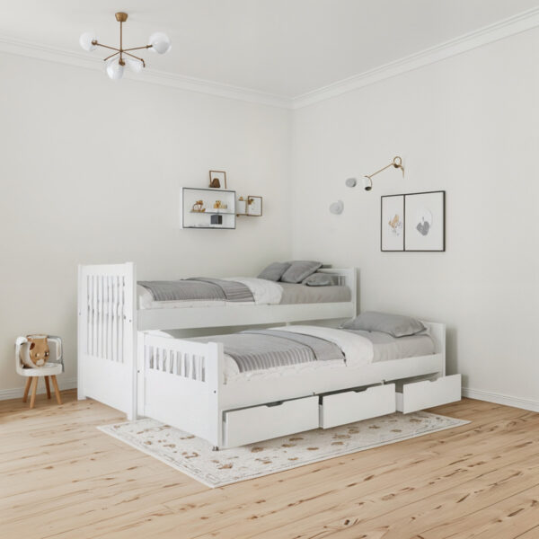 Cama Nido Doble Con Cajonera (3 Cajonera). Pino Lustrado 113