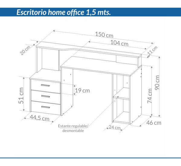 Escritorio Organizador Con 3 Cajones 150 X 90 X 45- Oes 107