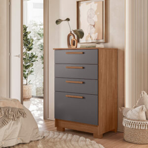 Cómoda Athena De 4 Cajones Grandes Con Cajón Santos Andira, Color Jatoba/negro Grafito