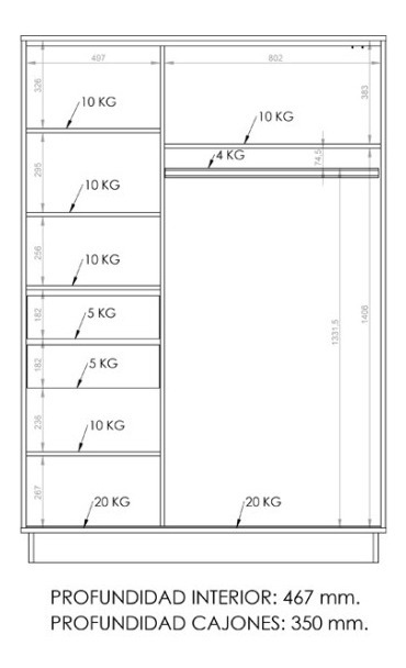Ropero Placard Organizador- 2 Ptas Corred. 2 Caj. Pe-135