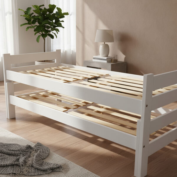 Cama Nido Doble Sin Carro Cama- Pino Lustrado- Blanco