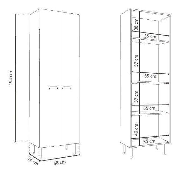 Despensero Escobero 2 Puertas- 4 Estantes Dl 632 Blanco