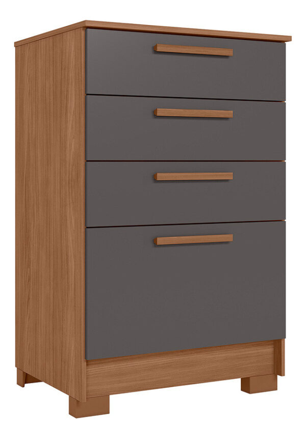 Cómoda Athena De 4 Cajones Grandes Con Cajón Santos Andira, Color Jatoba/negro Grafito