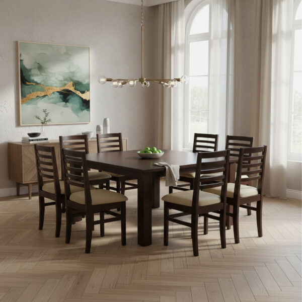 Mesa Corpus Cuadrada 1.30 + 8 Sillas Pacifico- Pino Lustrado