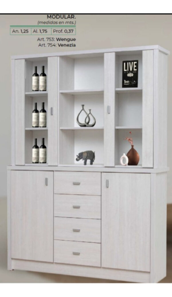Modular Cristalero Living Comedor Melamina. 1.25 Mt Cod.753