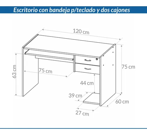 Escritorio P- Pc Cod. 902 2 Caj. Melamina Negro. 120 X 60