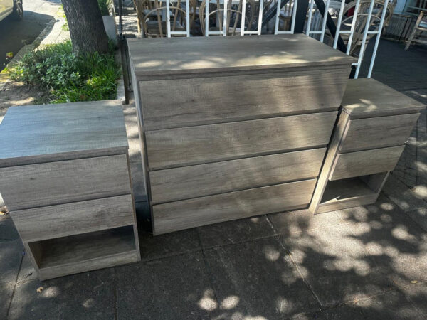 Comoda 4 Cajones + 2 Mesas De Luz 2 Cajones Nebraska Gris