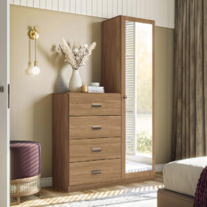 Cómoda Con 1 Puerta 4 Cajones Con Espejo Santos Andeira Color Jatoba Texture Textura De Jatoba