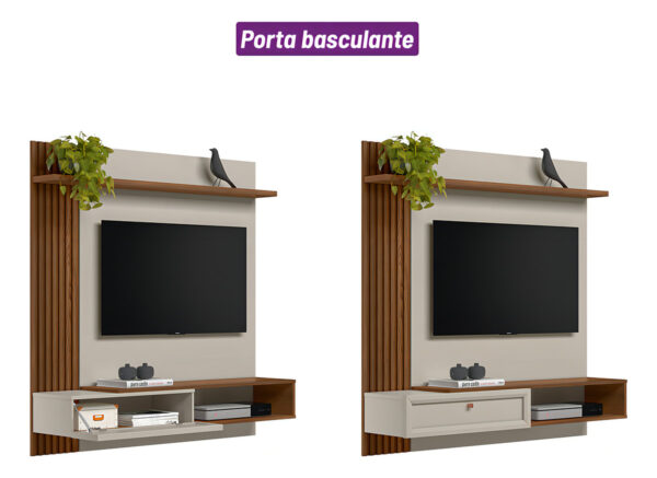 Panel Rasgado Alvorada Linea Brasil Para Tv De 55 Pulgadas En Color Beió/blanquecino Freijó/off White