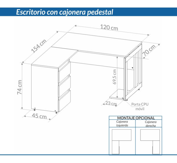 Escritorio Para Oficina Con 3 Cajones 1.20 X 0.70 7911- 7303