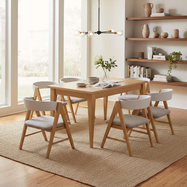 Mesa Comedor Escandinava 1.50 X 90 + 6 Sillas Nordicas