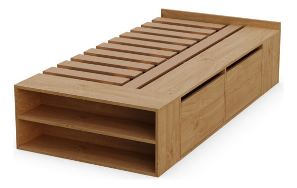 D_847559-MLA100242386969_122025-F.jpg Cama 1 Plaza Con Cajones Box Madera Zapatero Estanteria Baulera Sommier Guardado Melamina Roble Kendal 90x190 Cm Moderna Cam100 Dielfe