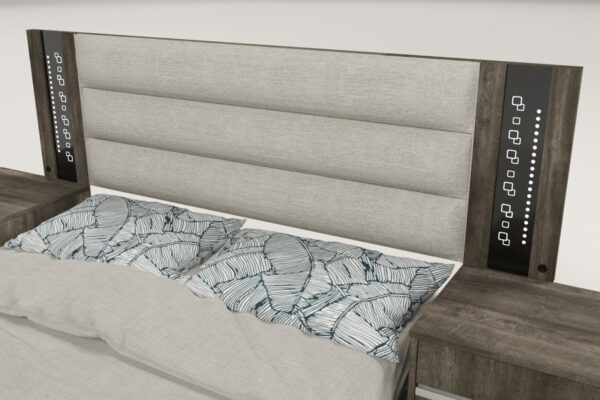 Respaldo P Sommier Tapizado- C Luz Led Y Vidrio Grabado Niza