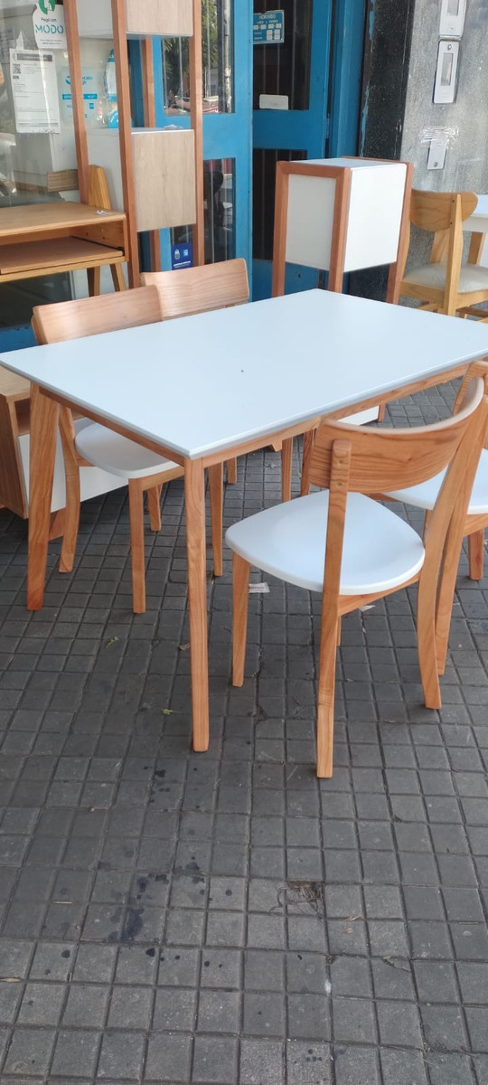 Mesa 1.20 X 0.80 + 4 Sillas Berta. Lustre Paraiso Laq Blanco