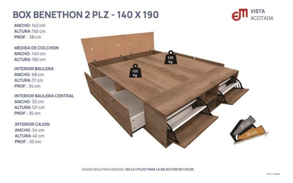 Base Box 2 Plazas 1.40 X 1.90- 4 Caj. Bauleras- 2 Zapateros