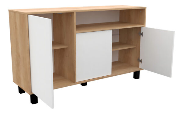 Vajillero Bahiut Aparador 3 Puertas Mueble Comedor 130 Cms Color Nebraska Natural / Blanco