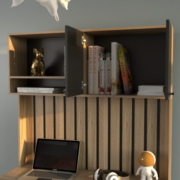 Escritorio Varillado Mesa Pc Computacion Con Alzada Moderno Color Olmo Finlandes Con Negro