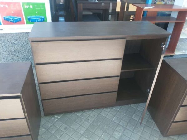 Combo Comoda Chiffonier 4 Cajones, 1 Puerta + 2 Mesas De Luz