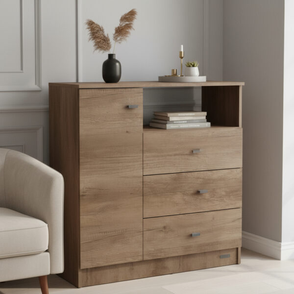 Cajonera Comoda 3 Cajones + Puerta Dormitorio Dakar Zero Color Nebraska Gris