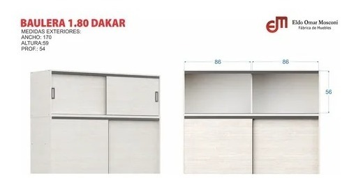 Placard 1,80 Mts. 2 Puertas Corredizas Con Baulera. Dakar
