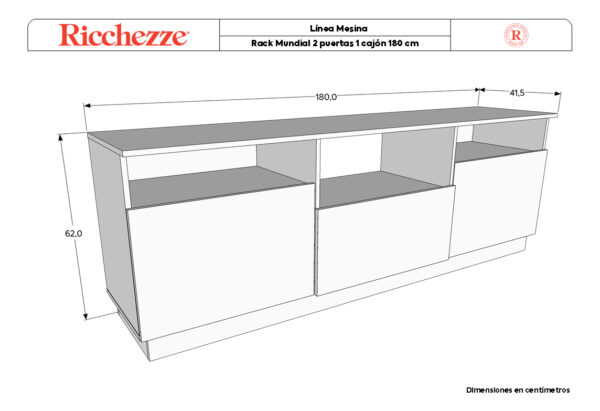 Rack Mesa Para Tv Led 2 Puertas, 1 Cajon Mundial 180 X 62