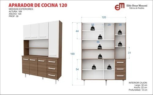 D_876270-MLA51042119286_082022-F.jpg Aparador Kit De Cocina Triplo 7 Ptas 3 Caj 171 X 120- 10214