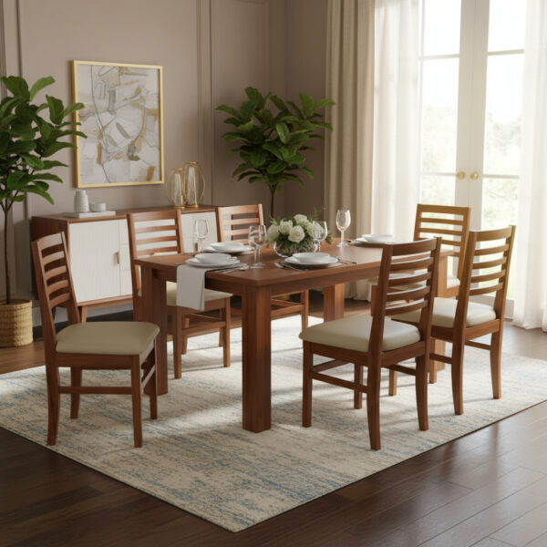 Juego De Comedor. Mesa 150 Cm + 6 Sillas Pacífico Pino Lustr