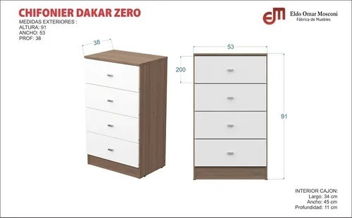 Cajonera Chifonier Comoda 4 Cajones Dakar Zero. Cod. 56867