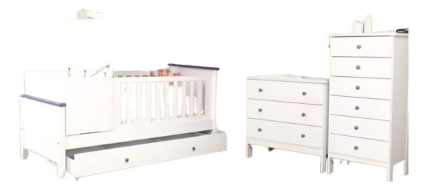 Cama Cuna Funcional Ludmila- Mdf Laqueado- Con Carro-