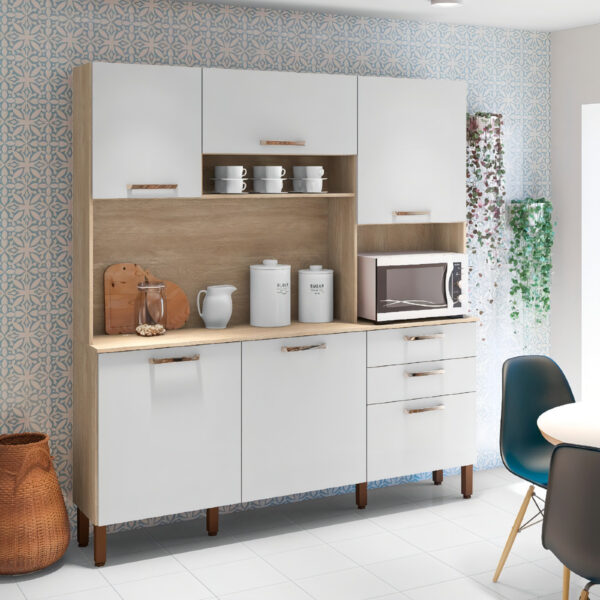 Alacena Cocina Kit's Paraná Ferrara 180 Cm Mdf 6 Puertas 2 Cajones Gris Oscuro