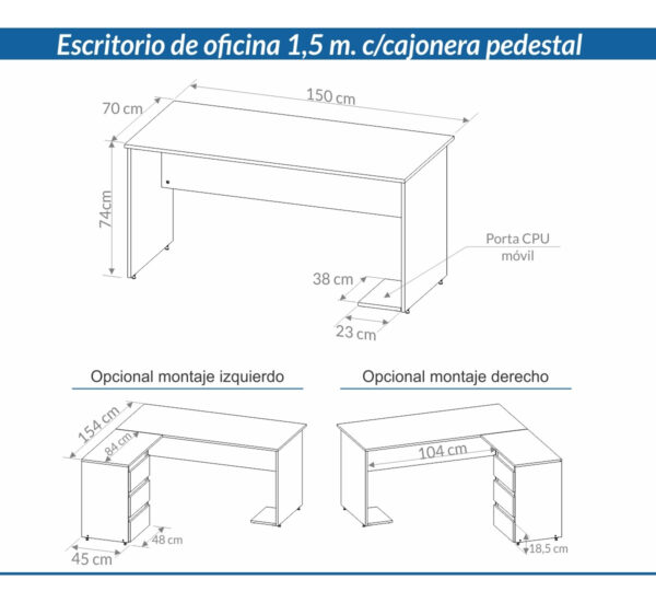 Escritorio Para Oficina Con Cajonera 1.50 X 0.70 3912- 7303