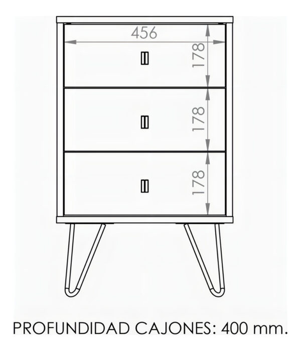 Cajonera Industrial 3 Cajones Organizador Dormitorio Living Oficina Guardado Ropa Accesorios Color Atakama Patas Metal Negro Estilo Loft Tiradores Negros Cpi003 Dielfe