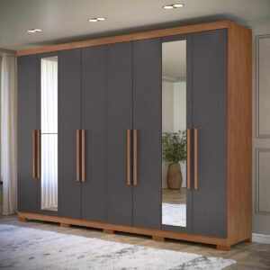 Armario Santos Andeira Master Master, Nuevo Color Jatobá/grafito Con 8 Puertas, Espejo Y Patas Jatobá/grafite