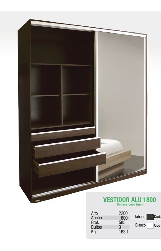 Ropero Placard Vestidor 180 X 220 X 58. Melamina Alu1 800