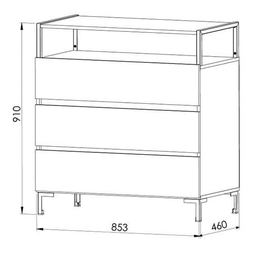 Comoda Cajonera 3 Cajones. Melamina- Caño- 85-90- 47 Cmc90