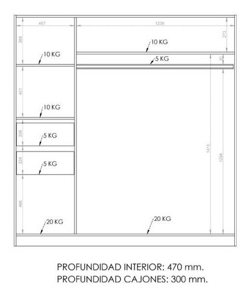 Ropero Placard Organizador 2 Puertas 181 X 181 X 51 Ro180