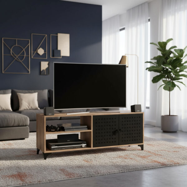 Rack Para Tv Led Melamina Caño- 2 Puertas- Estantes Rbtv 140