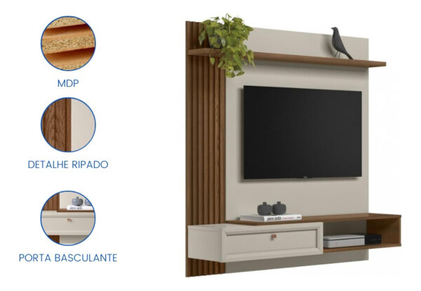 Panel Rasgado Alvorada Linea Brasil Para Tv De 55 Pulgadas En Color Beió/blanquecino Freijó/off White